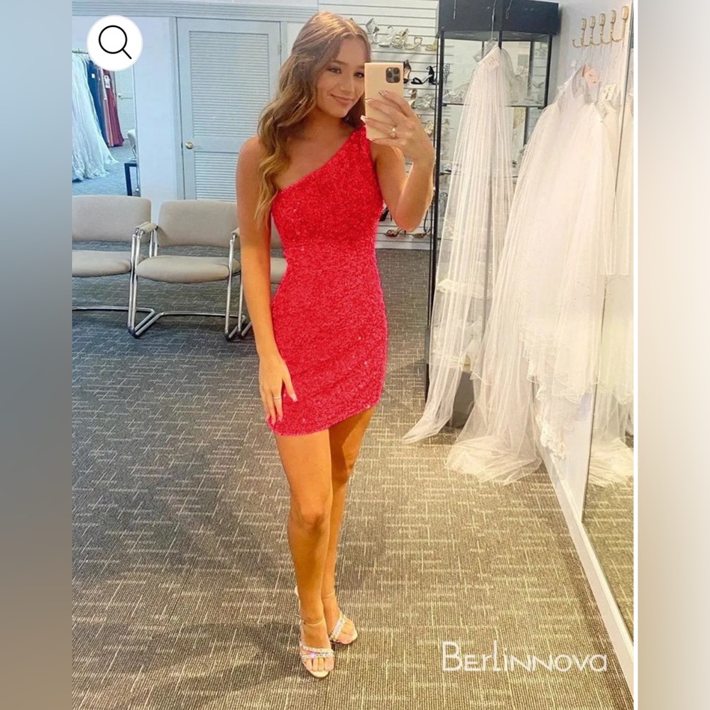 Berlinnova red sequin one shoulder strappy dress